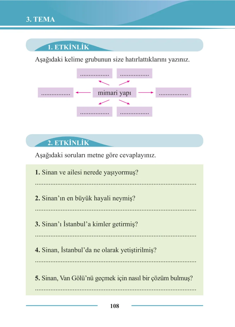 2. Sınıf Türkçe Ders Kitabı Cevapları Bilim ve Kültür Yayınları Sayfa 108