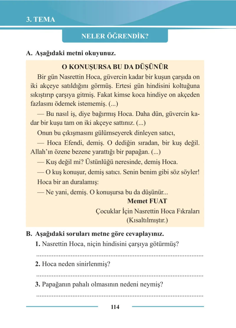 2. Sınıf Türkçe Ders Kitabı Cevapları Bilim ve Kültür Yayınları Sayfa 114