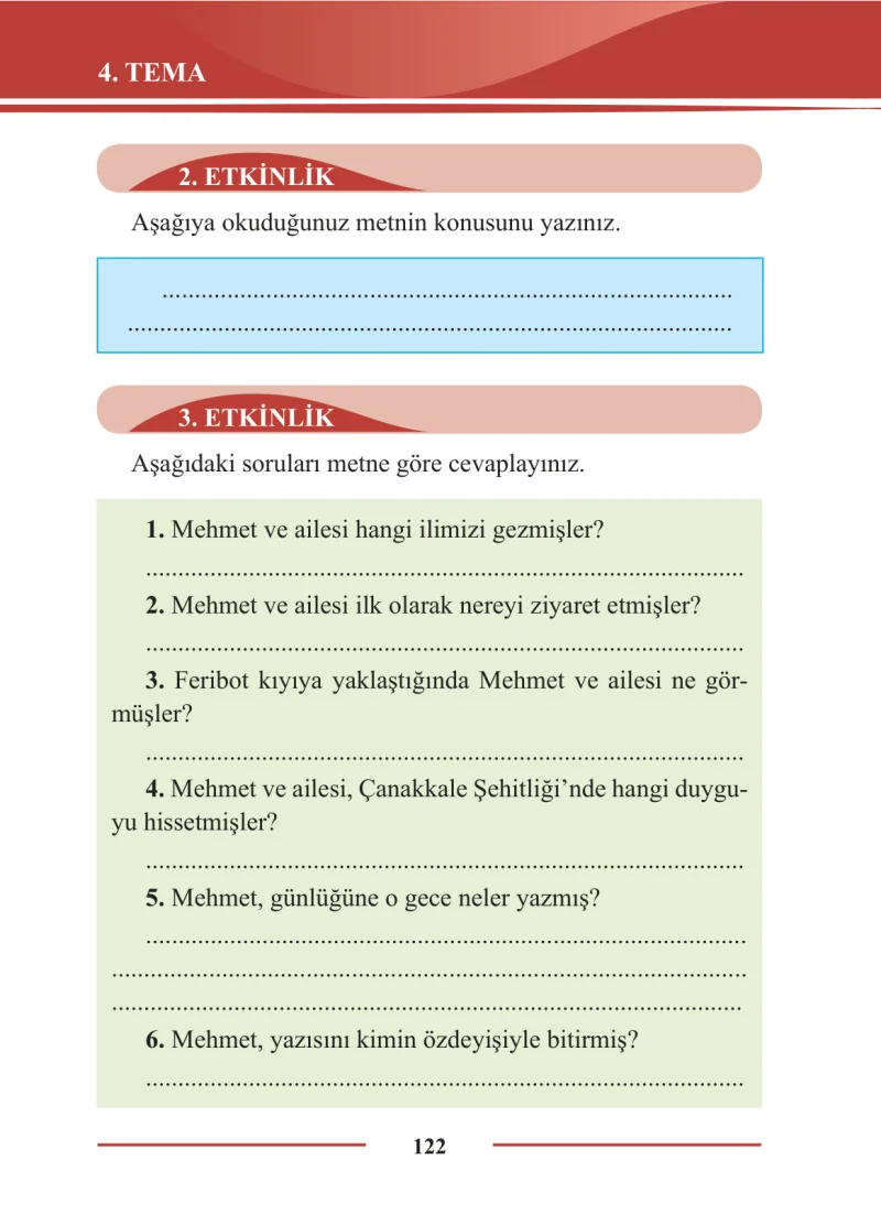 2. Sınıf Türkçe Ders Kitabı Cevapları Bilim ve Kültür Yayınları Sayfa 122