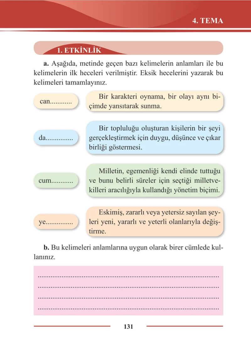 2. Sınıf Türkçe Ders Kitabı Cevapları Bilim ve Kültür Yayınları Sayfa 131
