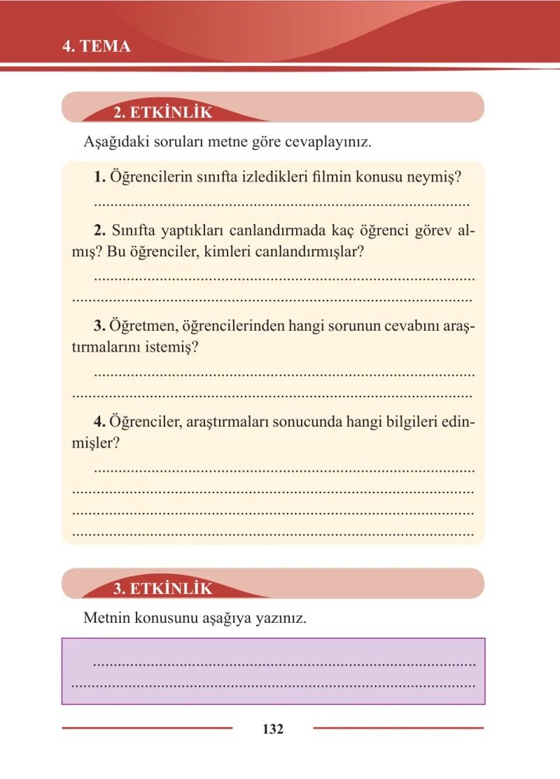 2. Sınıf Türkçe Ders Kitabı Cevapları Bilim ve Kültür Yayınları Sayfa 132