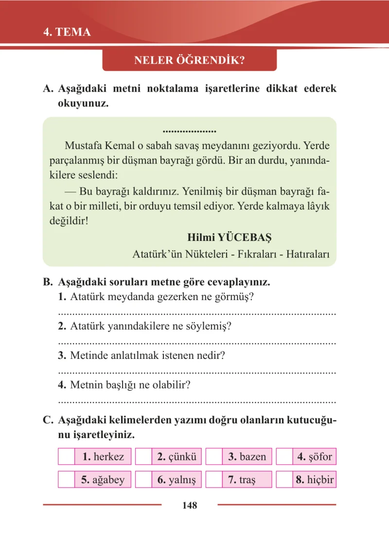 2. Sınıf Türkçe Ders Kitabı Cevapları Bilim ve Kültür Yayınları Sayfa 148