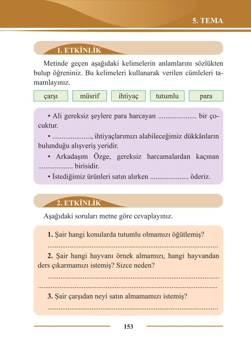 2. Sınıf Türkçe Ders Kitabı Cevapları Bilim ve Kültür Yayınları Sayfa 153