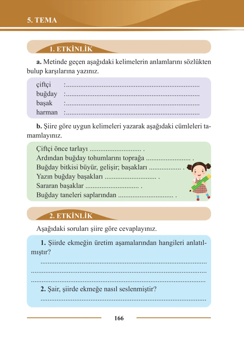 2. Sınıf Türkçe Ders Kitabı Cevapları Bilim ve Kültür Yayınları Sayfa 166