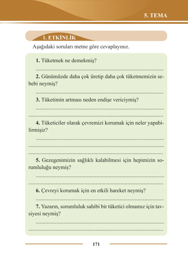 2. Sınıf Türkçe Ders Kitabı Cevapları Bilim ve Kültür Yayınları Sayfa 171