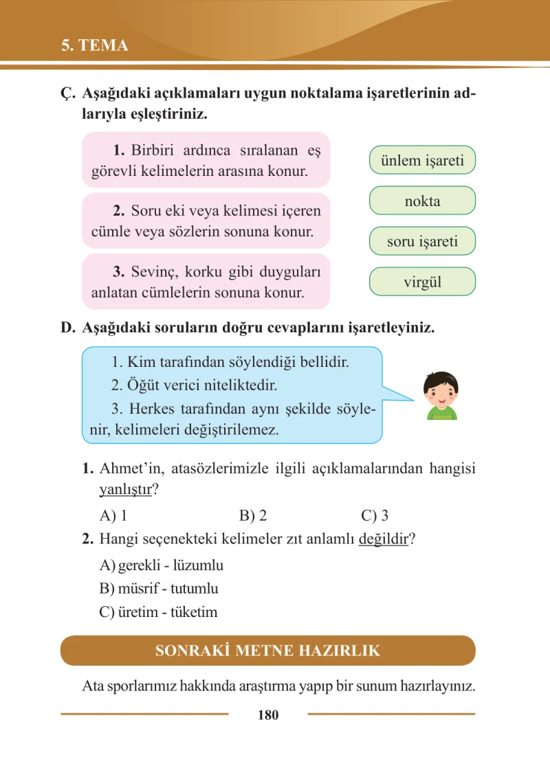 2. Sınıf Türkçe Ders Kitabı Cevapları Bilim ve Kültür Yayınları Sayfa 180
