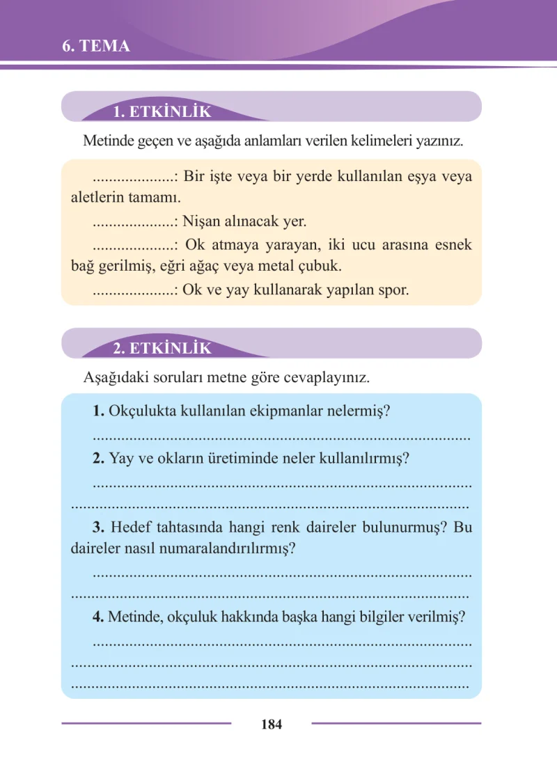 2. Sınıf Türkçe Ders Kitabı Cevapları Bilim ve Kültür Yayınları Sayfa 184