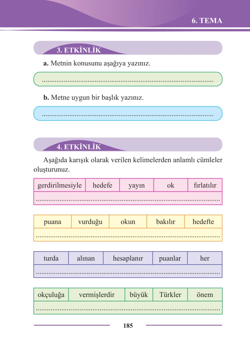 2. Sınıf Türkçe Ders Kitabı Cevapları Bilim ve Kültür Yayınları Sayfa 185