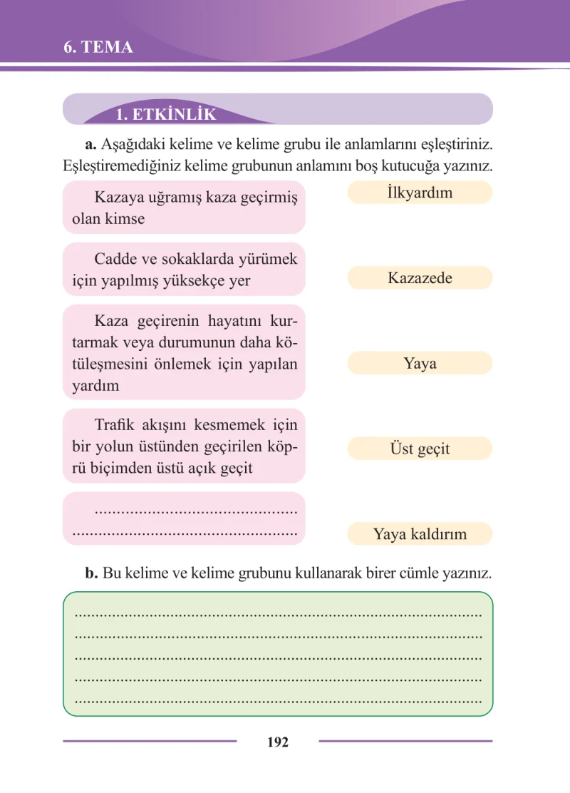2. Sınıf Türkçe Ders Kitabı Cevapları Bilim ve Kültür Yayınları Sayfa 192