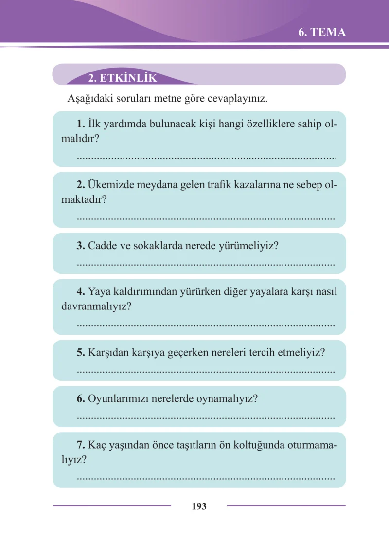 2. Sınıf Türkçe Ders Kitabı Cevapları Bilim ve Kültür Yayınları Sayfa 193