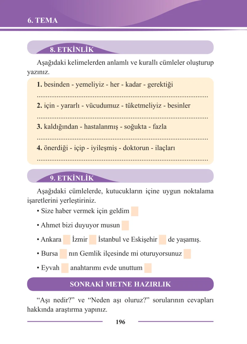 2. Sınıf Türkçe Ders Kitabı Cevapları Bilim ve Kültür Yayınları Sayfa 196