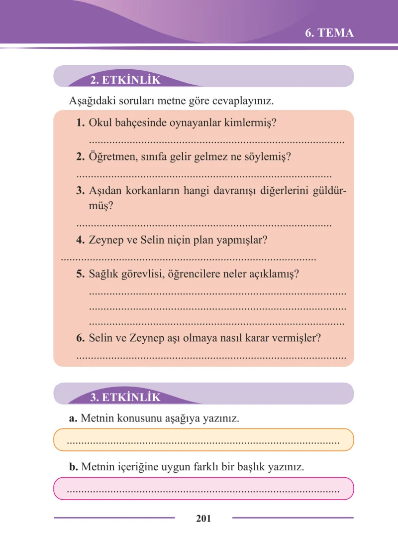 2. Sınıf Türkçe Ders Kitabı Cevapları Bilim ve Kültür Yayınları Sayfa 201