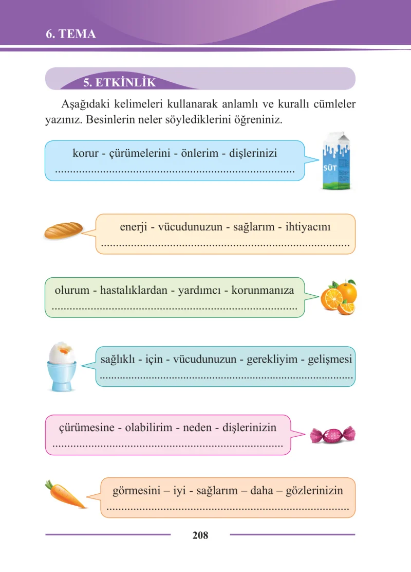 2. Sınıf Türkçe Ders Kitabı Cevapları Bilim ve Kültür Yayınları Sayfa 208
