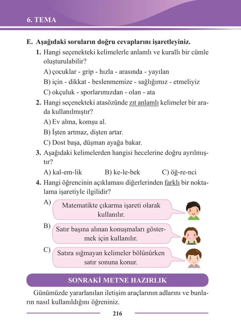 2. Sınıf Türkçe Ders Kitabı Cevapları Bilim ve Kültür Yayınları Sayfa 216
