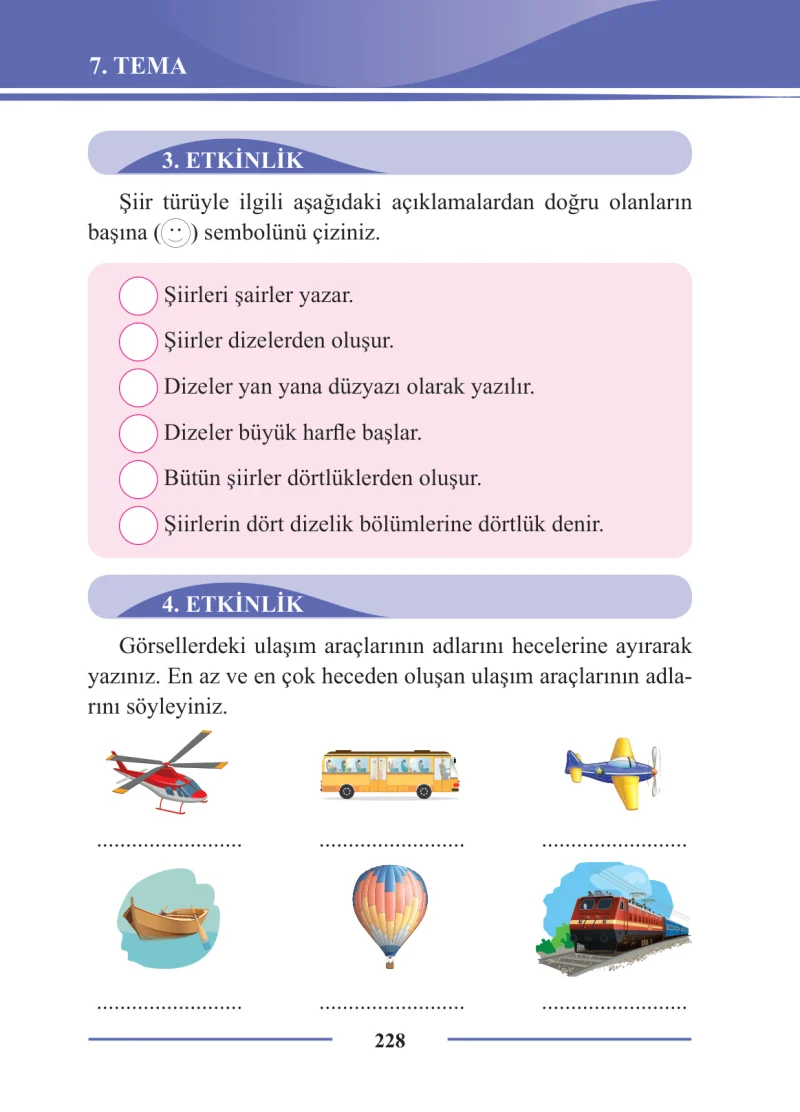 2. Sınıf Türkçe Ders Kitabı Cevapları Bilim ve Kültür Yayınları Sayfa 228