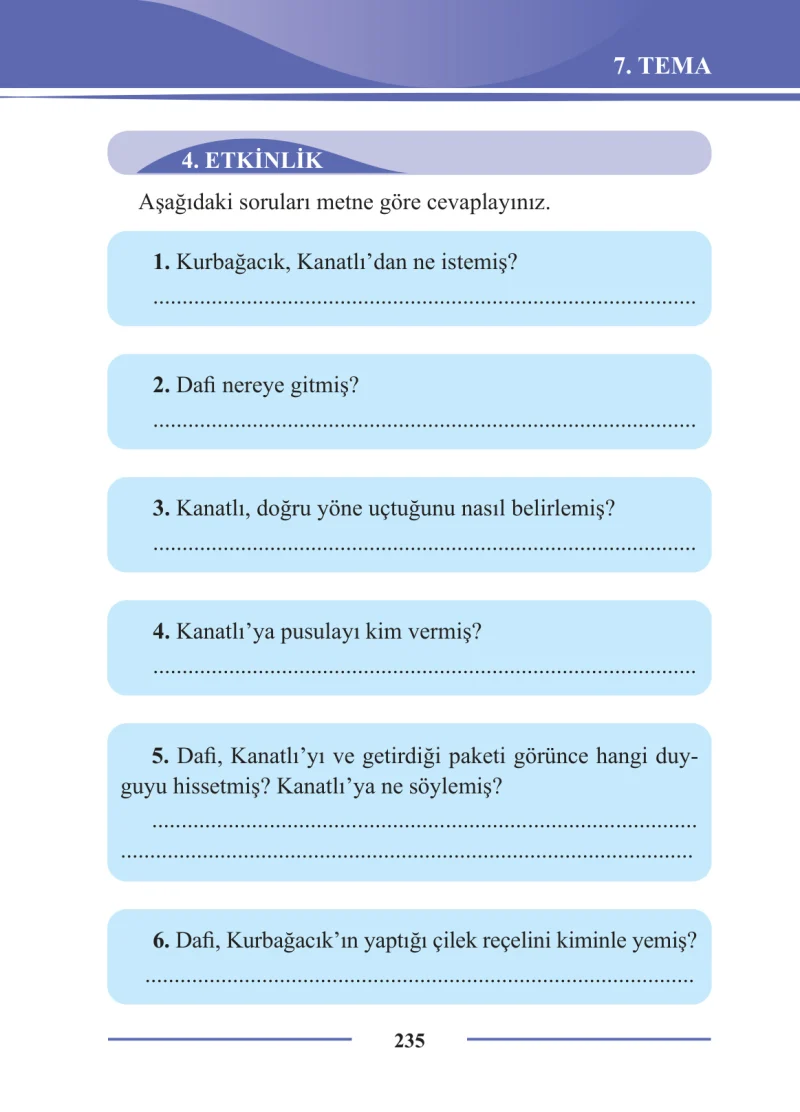 2. Sınıf Türkçe Ders Kitabı Cevapları Bilim ve Kültür Yayınları Sayfa 235