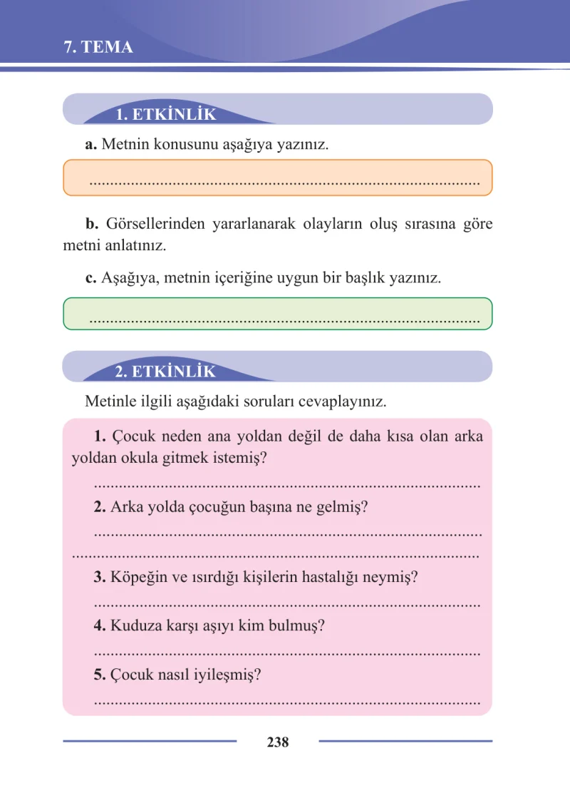 2. Sınıf Türkçe Ders Kitabı Cevapları Bilim ve Kültür Yayınları Sayfa 238