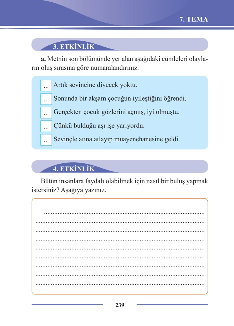 2. Sınıf Türkçe Ders Kitabı Cevapları Bilim ve Kültür Yayınları Sayfa 239