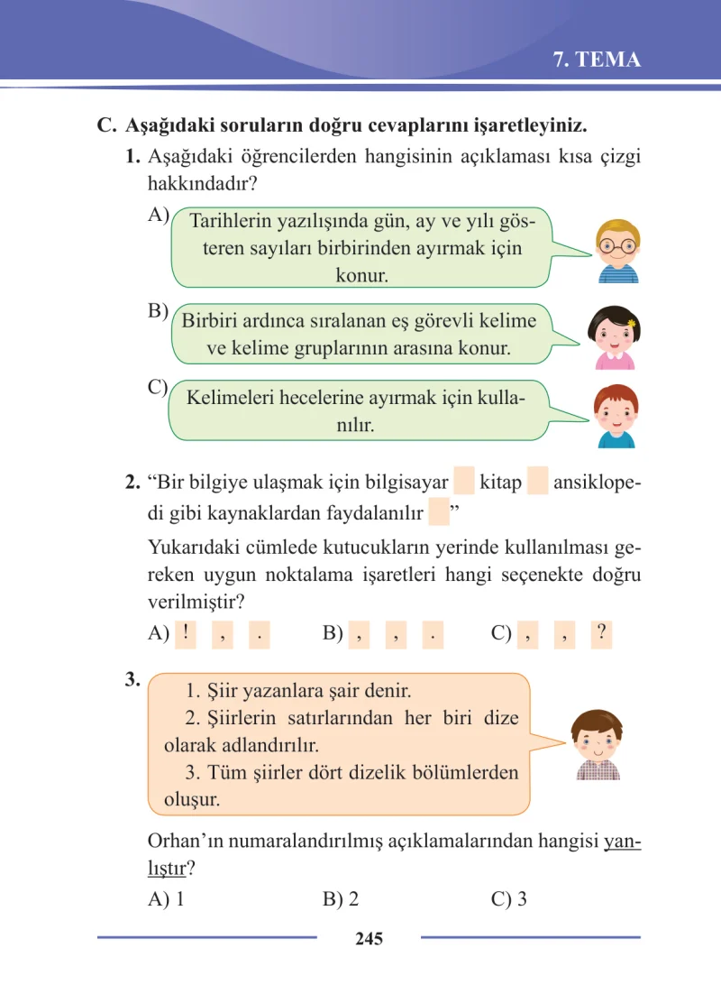2. Sınıf Türkçe Ders Kitabı Cevapları Bilim ve Kültür Yayınları Sayfa 245