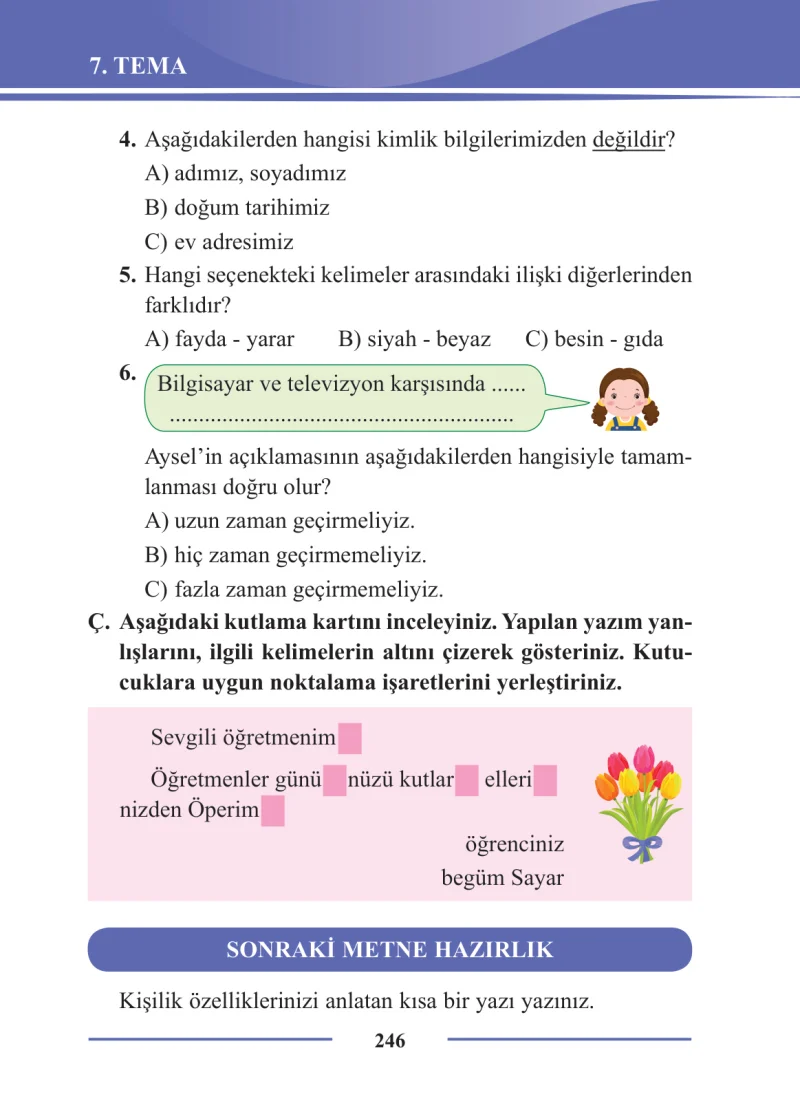 2. Sınıf Türkçe Ders Kitabı Cevapları Bilim ve Kültür Yayınları Sayfa 246