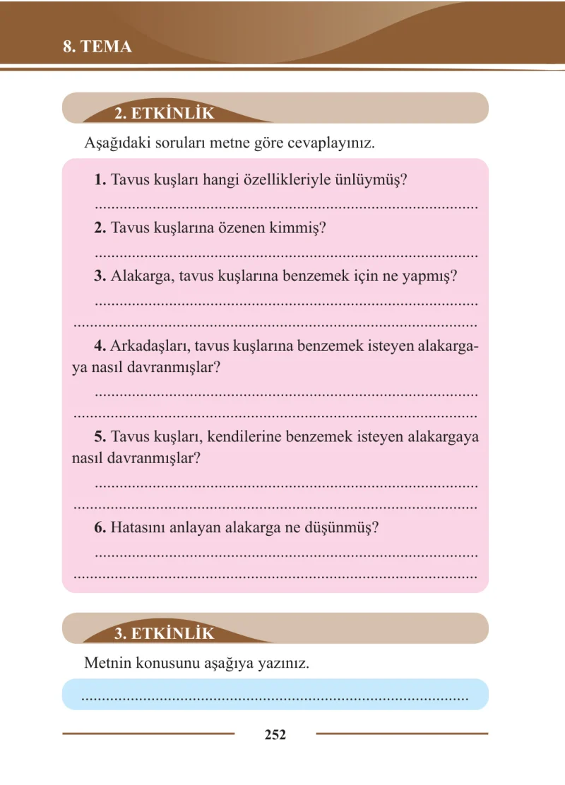 2. Sınıf Türkçe Ders Kitabı Cevapları Bilim ve Kültür Yayınları Sayfa 252