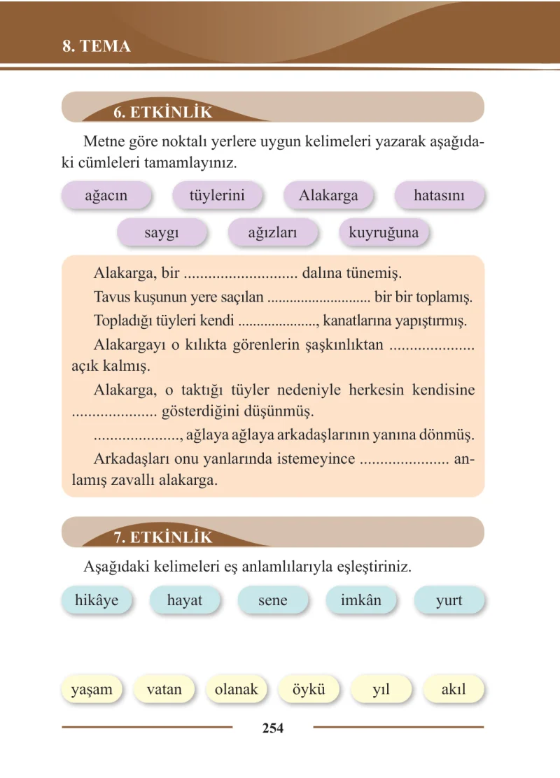 2. Sınıf Türkçe Ders Kitabı Cevapları Bilim ve Kültür Yayınları Sayfa 254