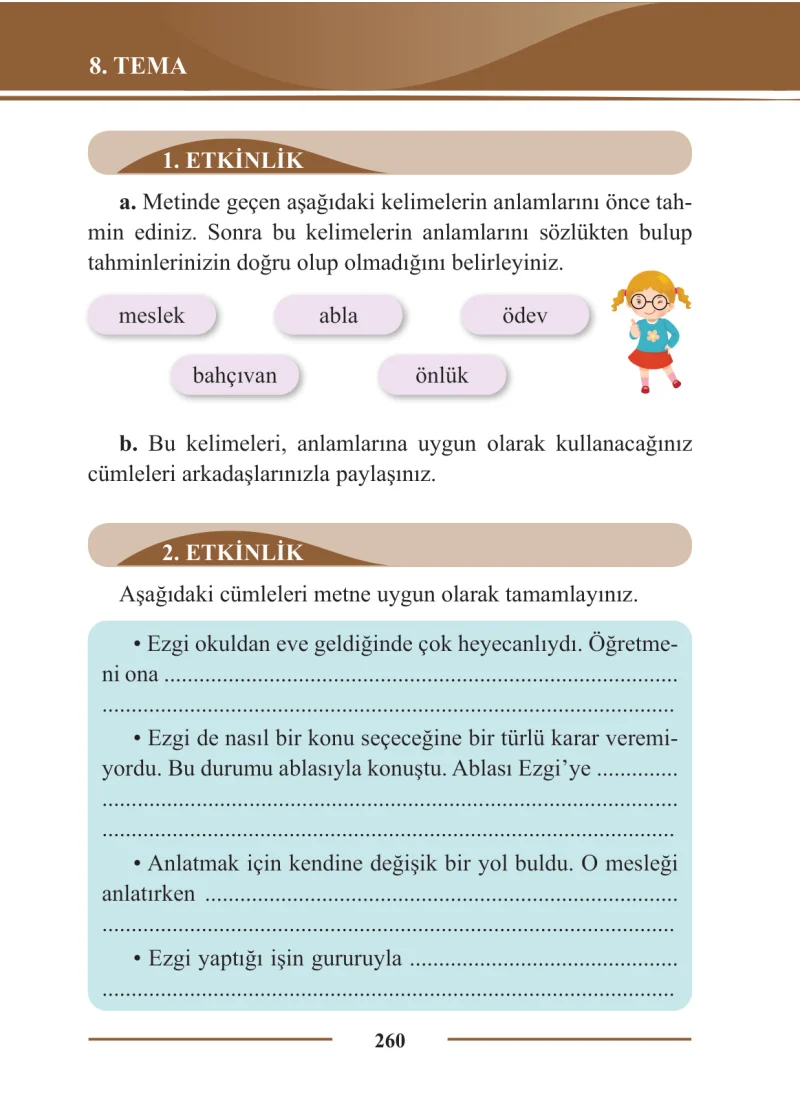 2. Sınıf Türkçe Ders Kitabı Cevapları Bilim ve Kültür Yayınları Sayfa 260