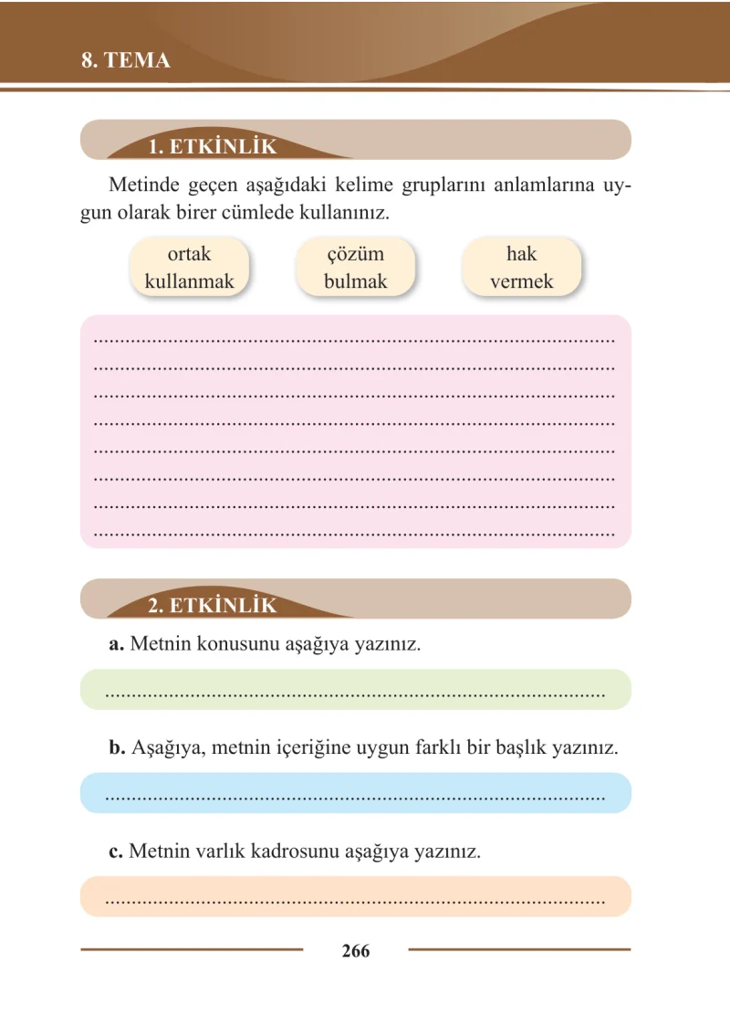 2. Sınıf Türkçe Ders Kitabı Cevapları Bilim ve Kültür Yayınları Sayfa 266