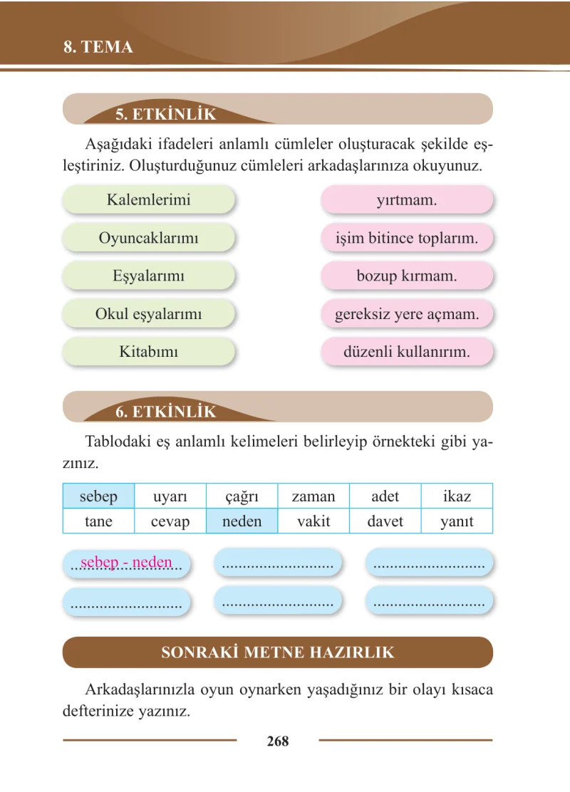 2. Sınıf Türkçe Ders Kitabı Cevapları Bilim ve Kültür Yayınları Sayfa 268