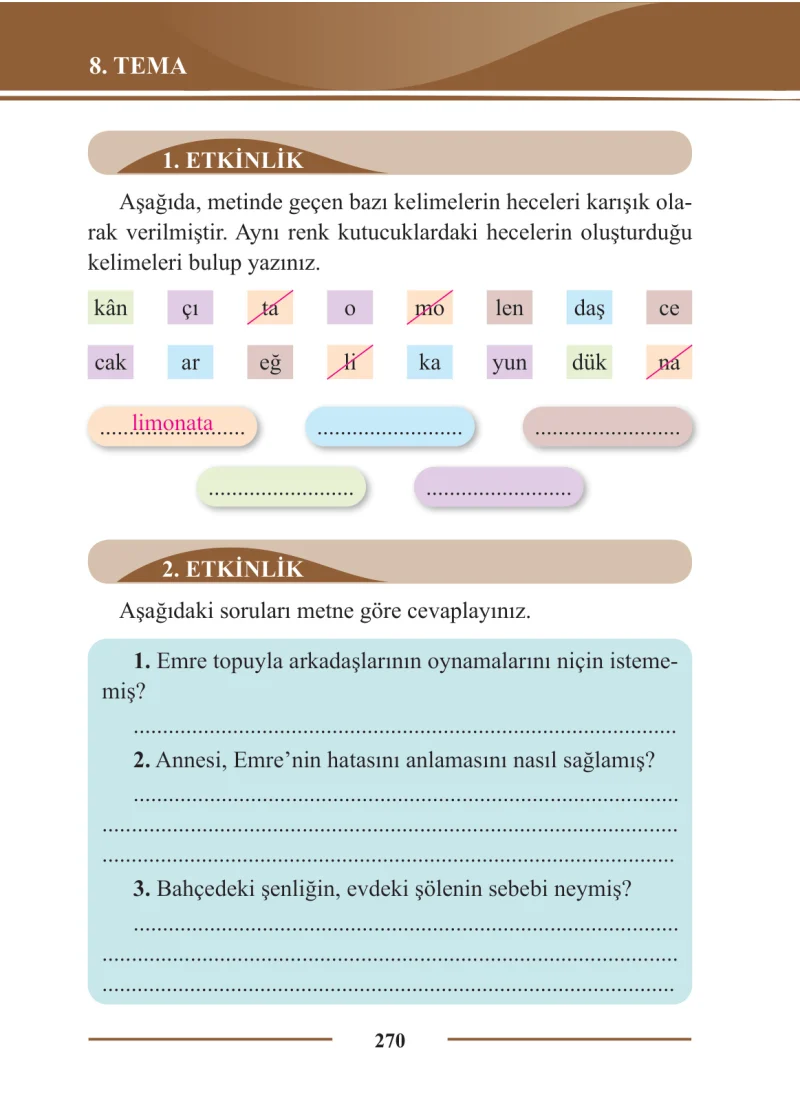 2. Sınıf Türkçe Ders Kitabı Cevapları Bilim ve Kültür Yayınları Sayfa 270