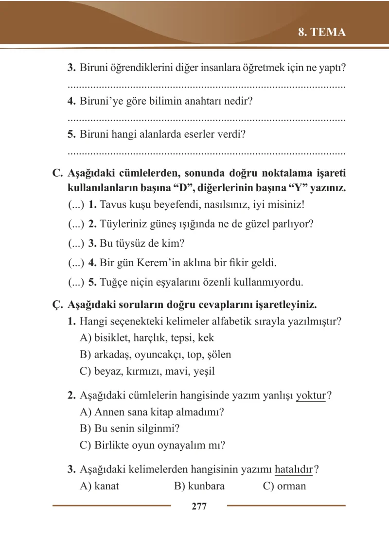 2. Sınıf Türkçe Ders Kitabı Cevapları Bilim ve Kültür Yayınları Sayfa 277
