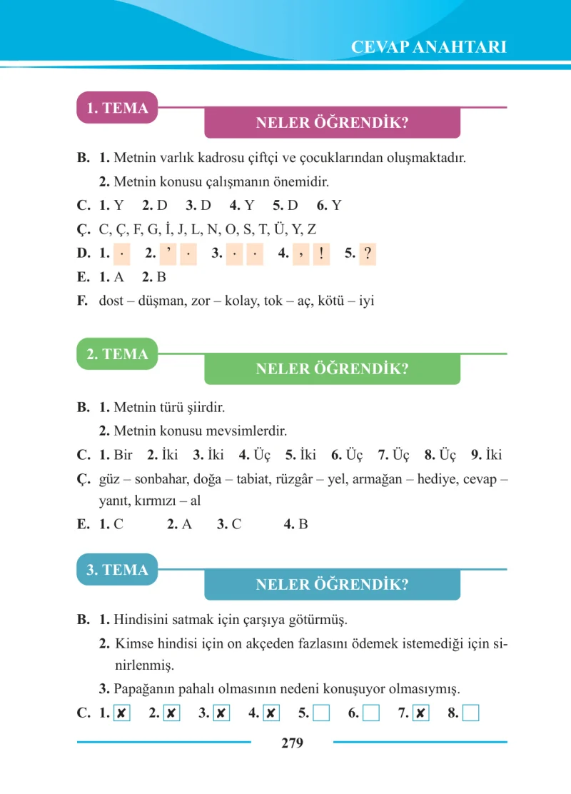 2. Sınıf Türkçe Ders Kitabı Cevapları Bilim ve Kültür Yayınları Sayfa 279