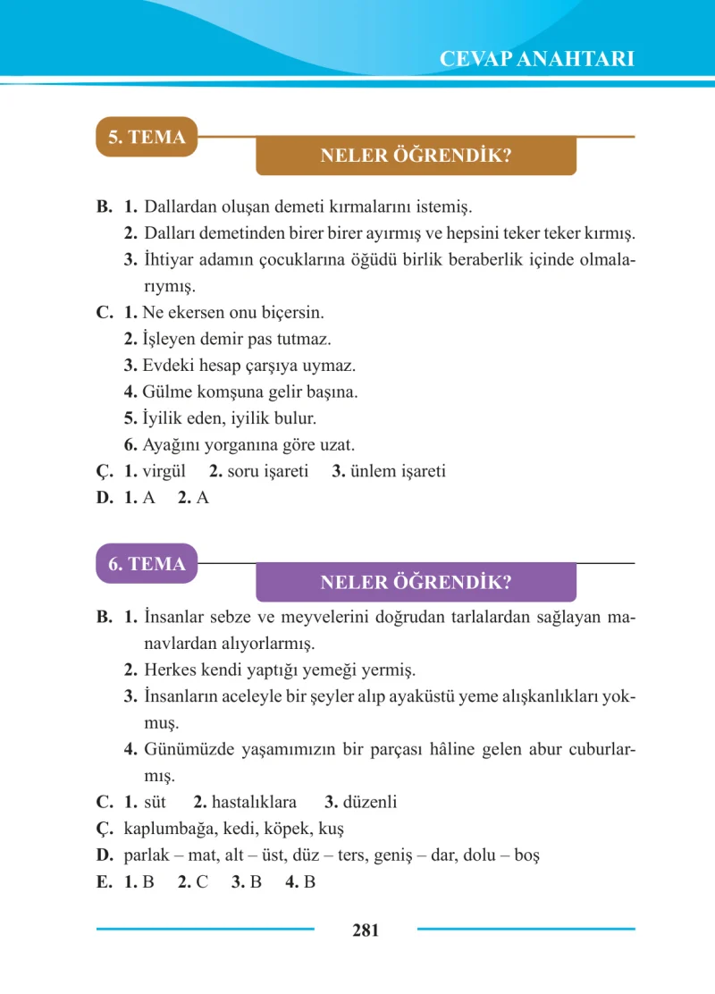 2. Sınıf Türkçe Ders Kitabı Cevapları Bilim ve Kültür Yayınları Sayfa 281