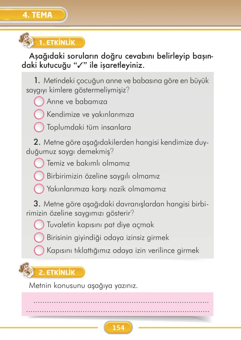 2. Sınıf Türkçe Ders Kitabı Cevapları İlke Yayınları Sayfa 154