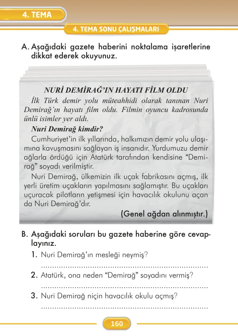 2. Sınıf Türkçe Ders Kitabı Cevapları İlke Yayınları Sayfa 160