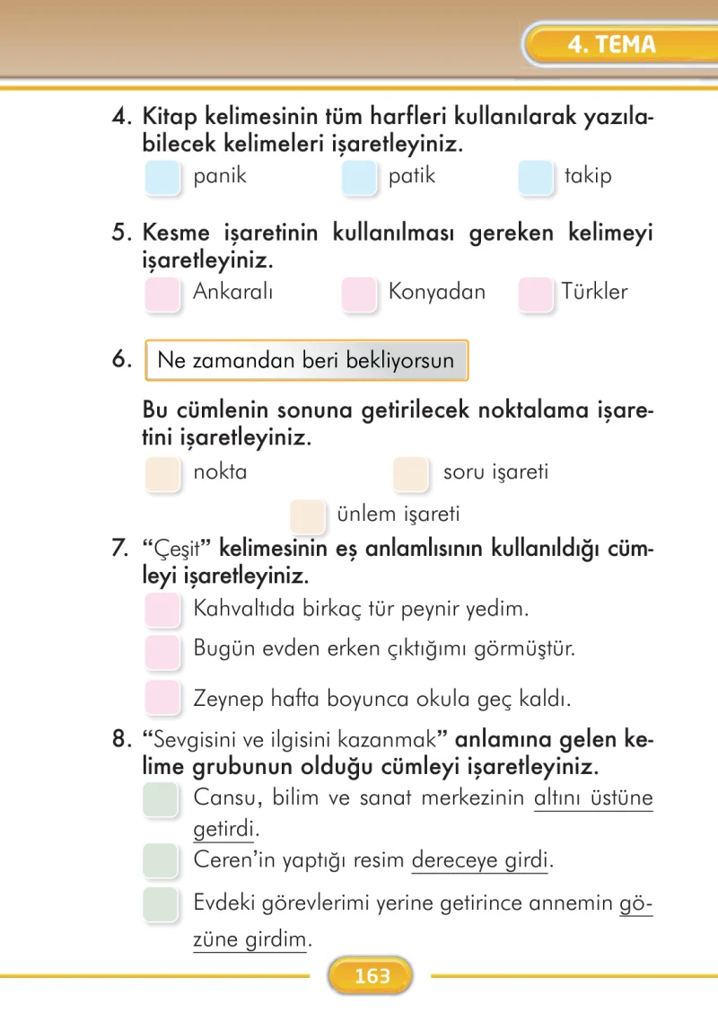2. Sınıf Türkçe Ders Kitabı Cevapları İlke Yayınları Sayfa 163