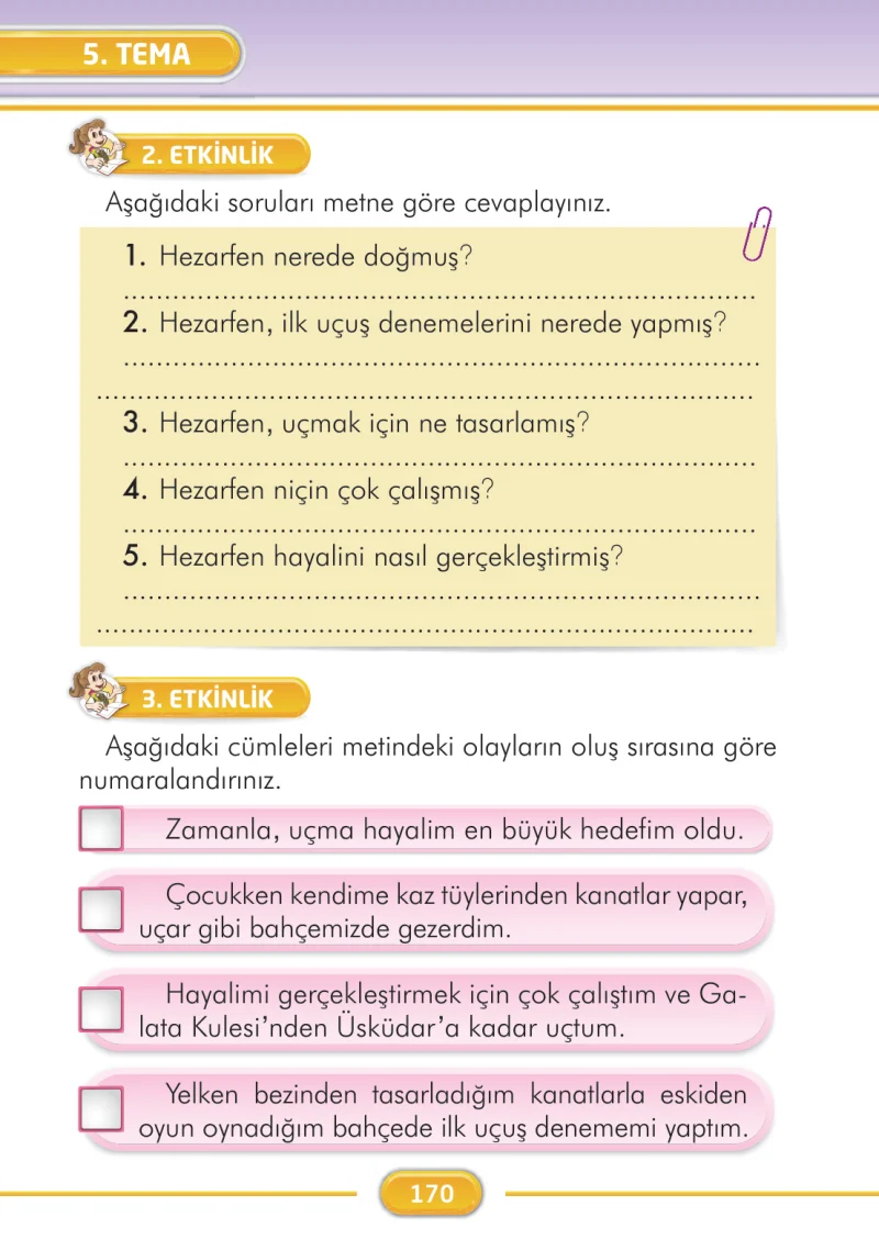 2. Sınıf Türkçe Ders Kitabı Cevapları İlke Yayınları Sayfa 170