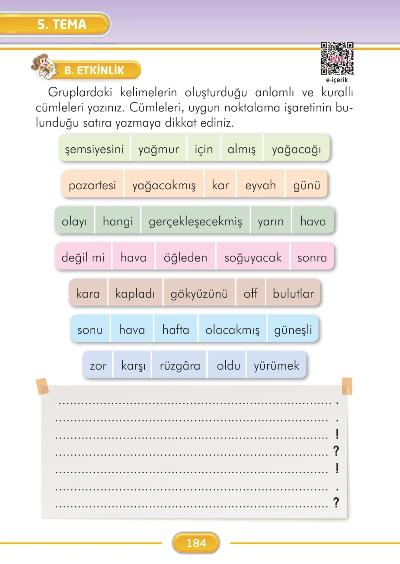 2. Sınıf Türkçe Ders Kitabı Cevapları İlke Yayınları Sayfa 184