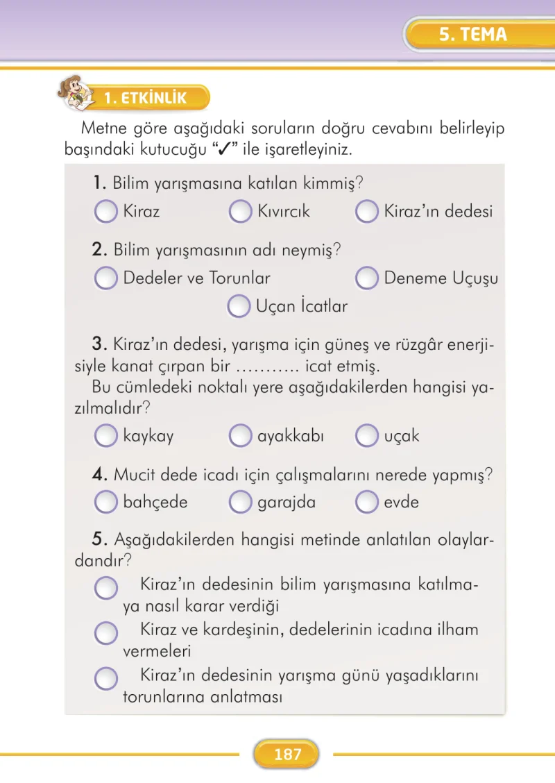 2. Sınıf Türkçe Ders Kitabı Cevapları İlke Yayınları Sayfa 187