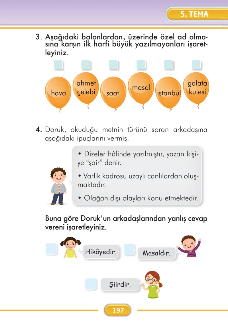 2. Sınıf Türkçe Ders Kitabı Cevapları İlke Yayınları Sayfa 197