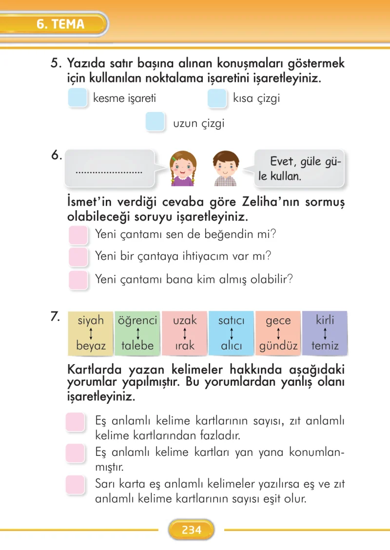 2. Sınıf Türkçe Ders Kitabı Cevapları İlke Yayınları Sayfa 234