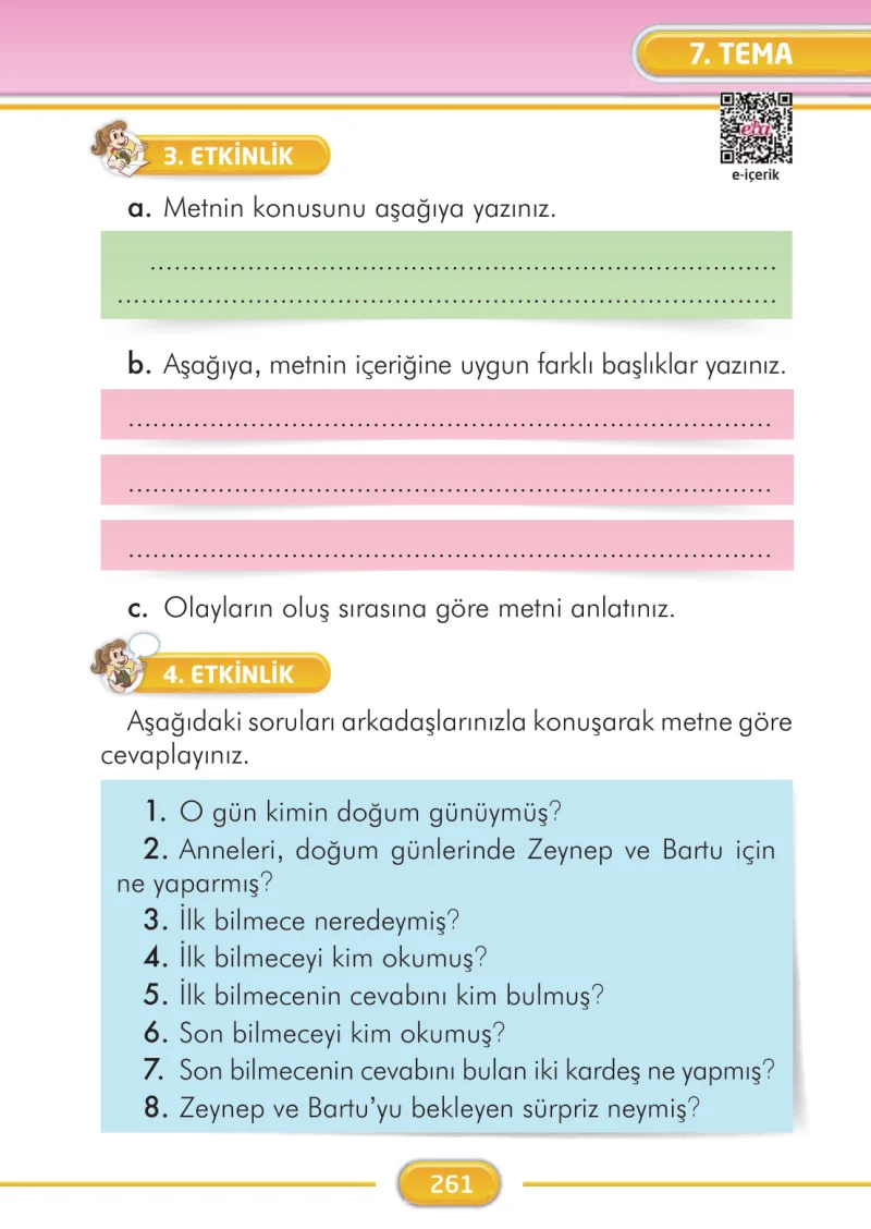 2. Sınıf Türkçe Ders Kitabı Cevapları İlke Yayınları Sayfa 261