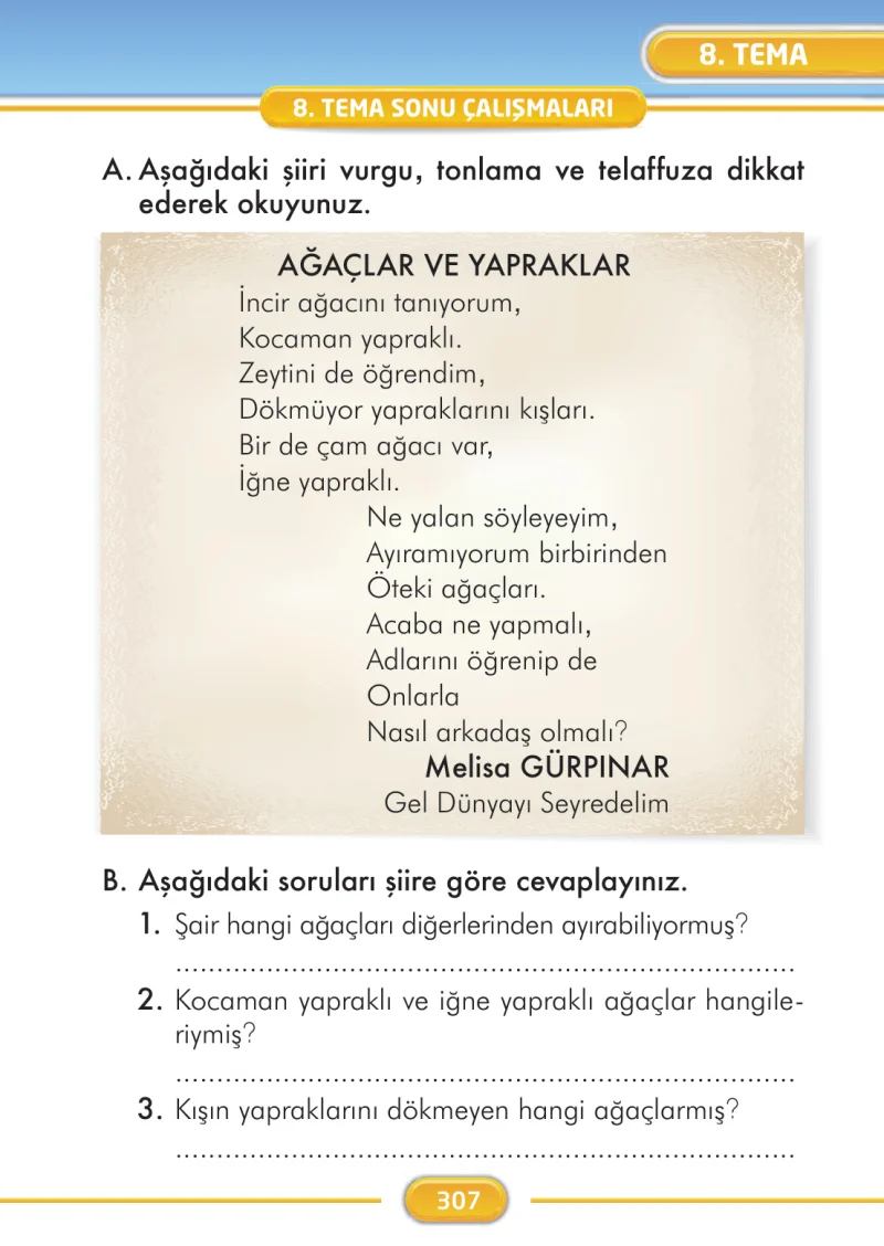 2. Sınıf Türkçe Ders Kitabı Cevapları İlke Yayınları Sayfa 307
