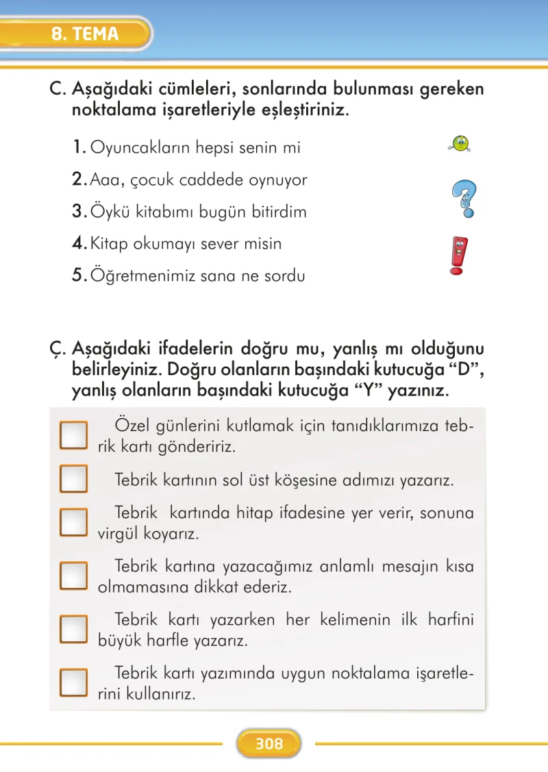 2. Sınıf Türkçe Ders Kitabı Cevapları İlke Yayınları Sayfa 308