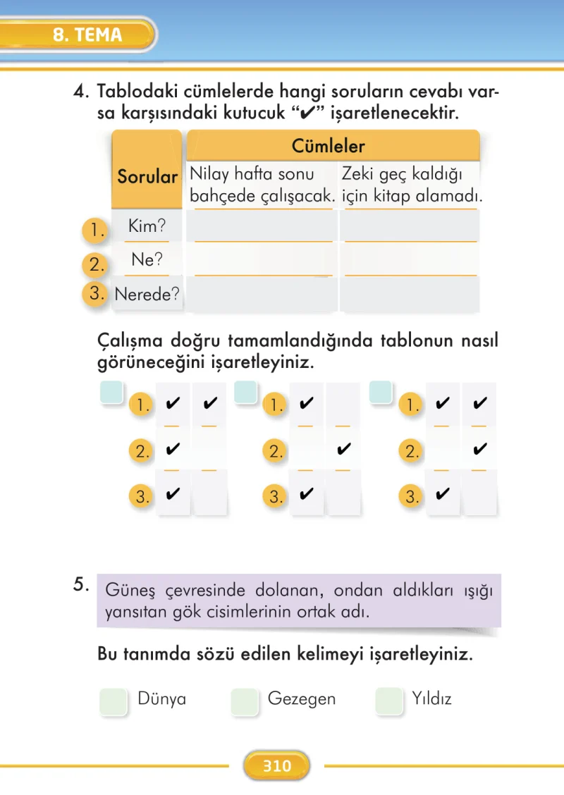 2. Sınıf Türkçe Ders Kitabı Cevapları İlke Yayınları Sayfa 310