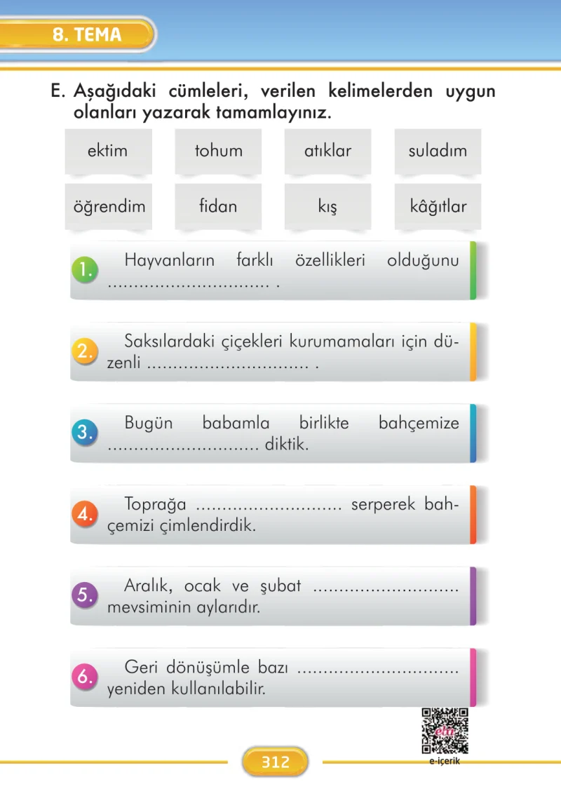 2. Sınıf Türkçe Ders Kitabı Cevapları İlke Yayınları Sayfa 312