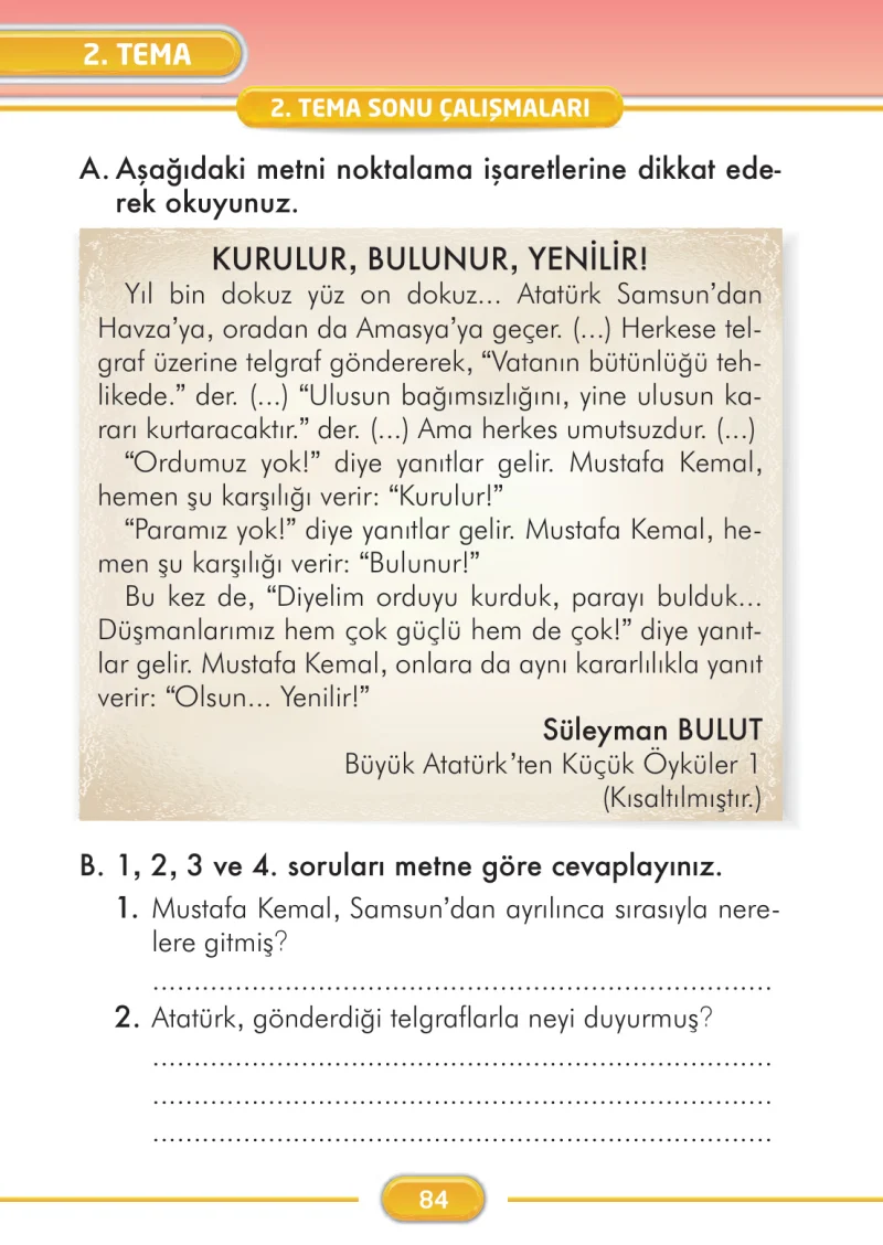 2. Sınıf Türkçe Ders Kitabı Cevapları İlke Yayınları Sayfa 84