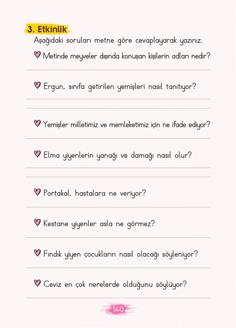 2. Sınıf Türkçe Ders Kitabı Cevapları Koza Yayınları Sayfa 140