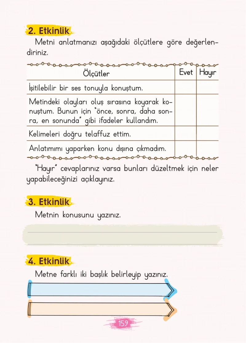 2. Sınıf Türkçe Ders Kitabı Cevapları Koza Yayınları Sayfa 159