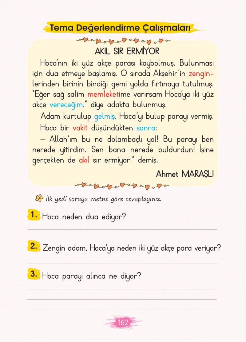 2. Sınıf Türkçe Ders Kitabı Cevapları Koza Yayınları Sayfa 162